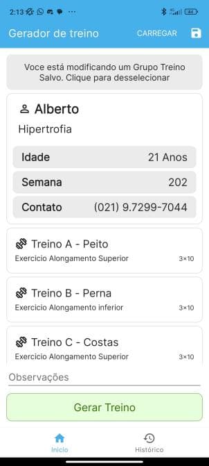 Aplicativo Mobile com funcionalidade completa para gerenciar rotinas de exercicios fisicos de clientes